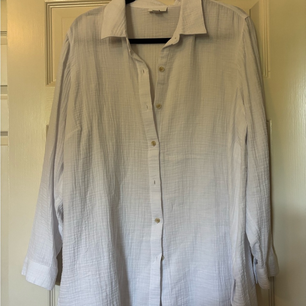 J. Jill White Lightweight Cotton gauze Button-Down Shirt